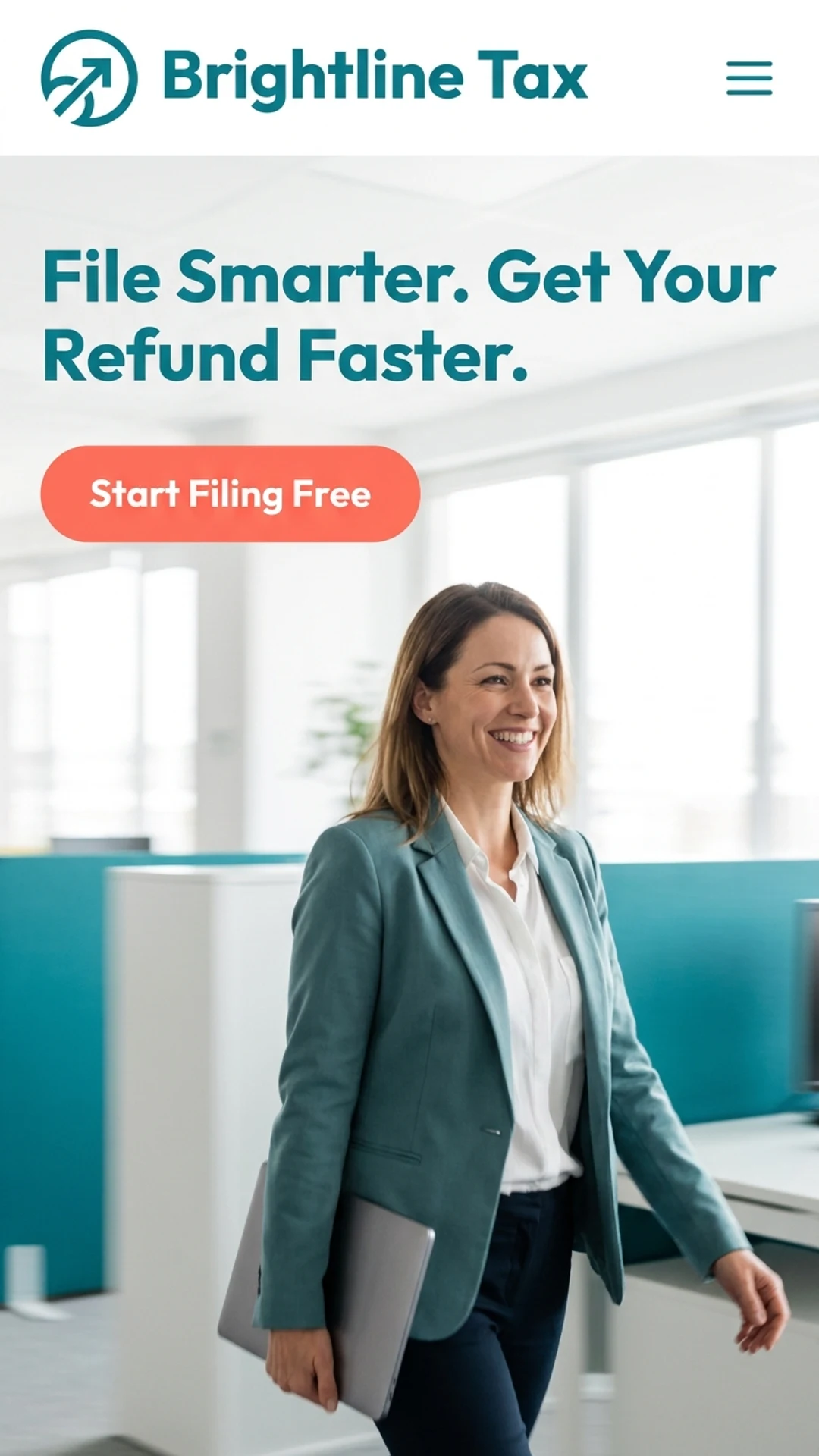 Online tax filing service website design example, mobile view
