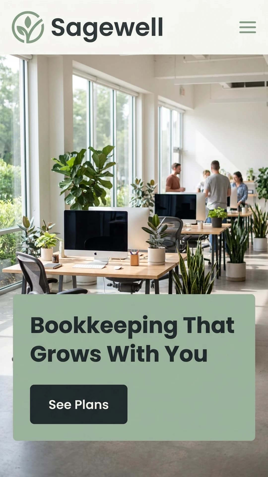 Bookkeeping startup website design example, mobile view