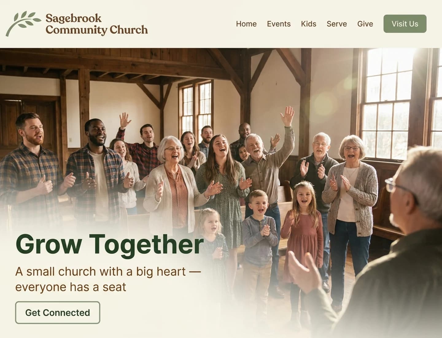 Community church website design example