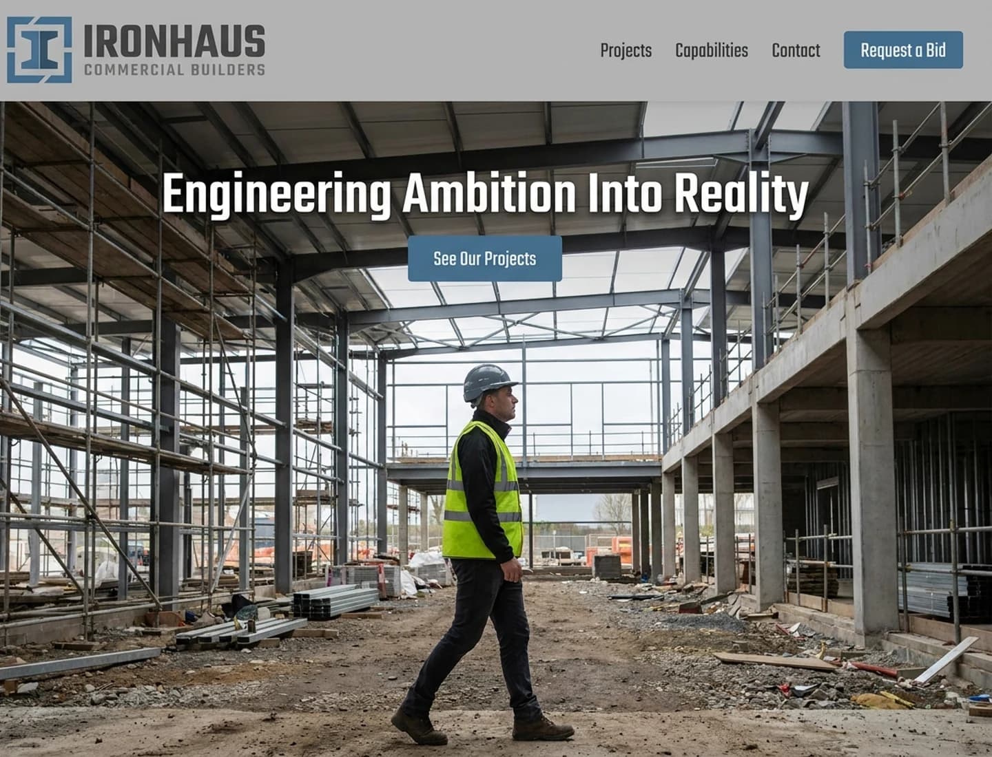 Commercial construction company website design example