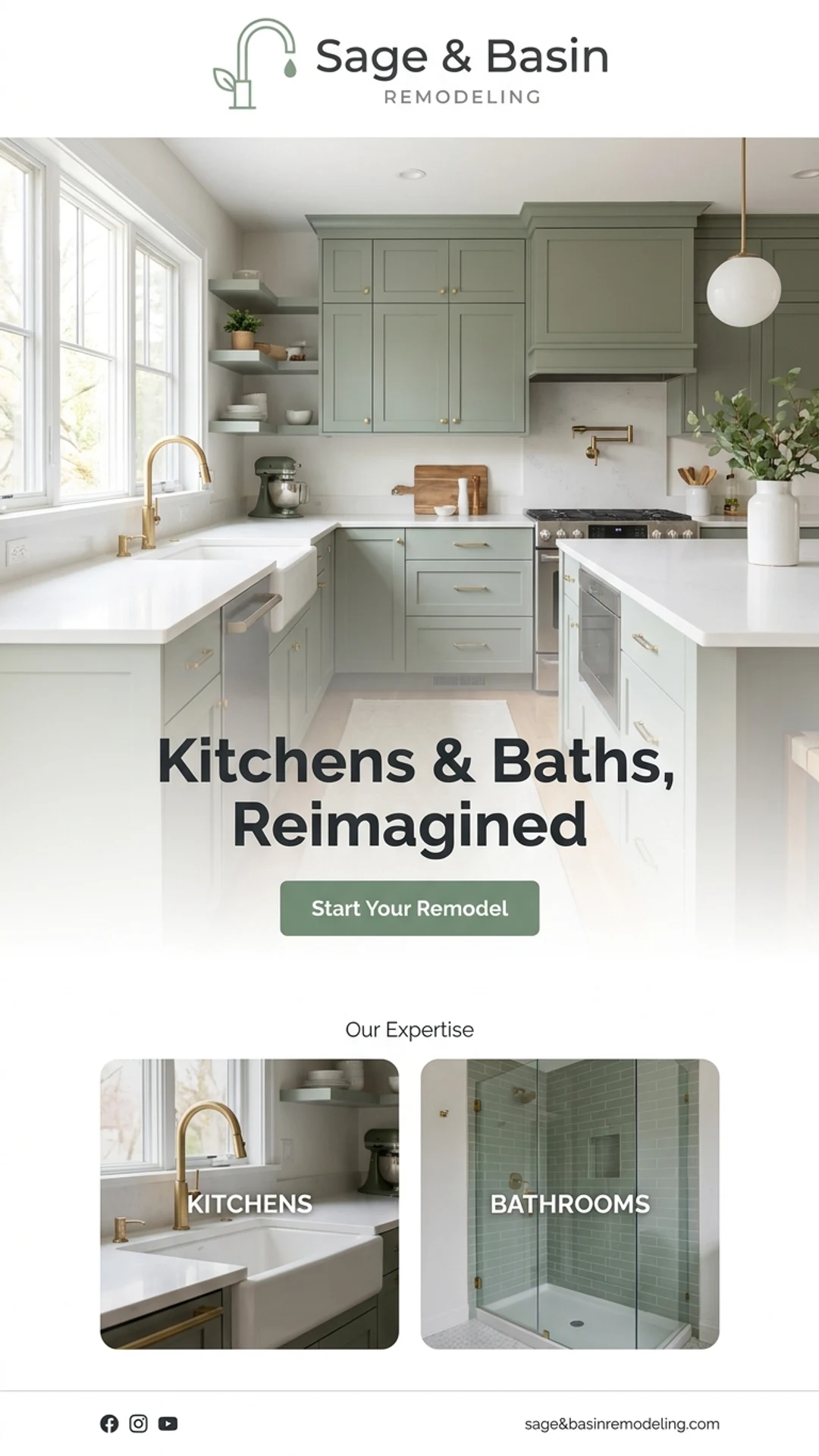 Kitchen and bathroom remodeling company website design example, mobile view