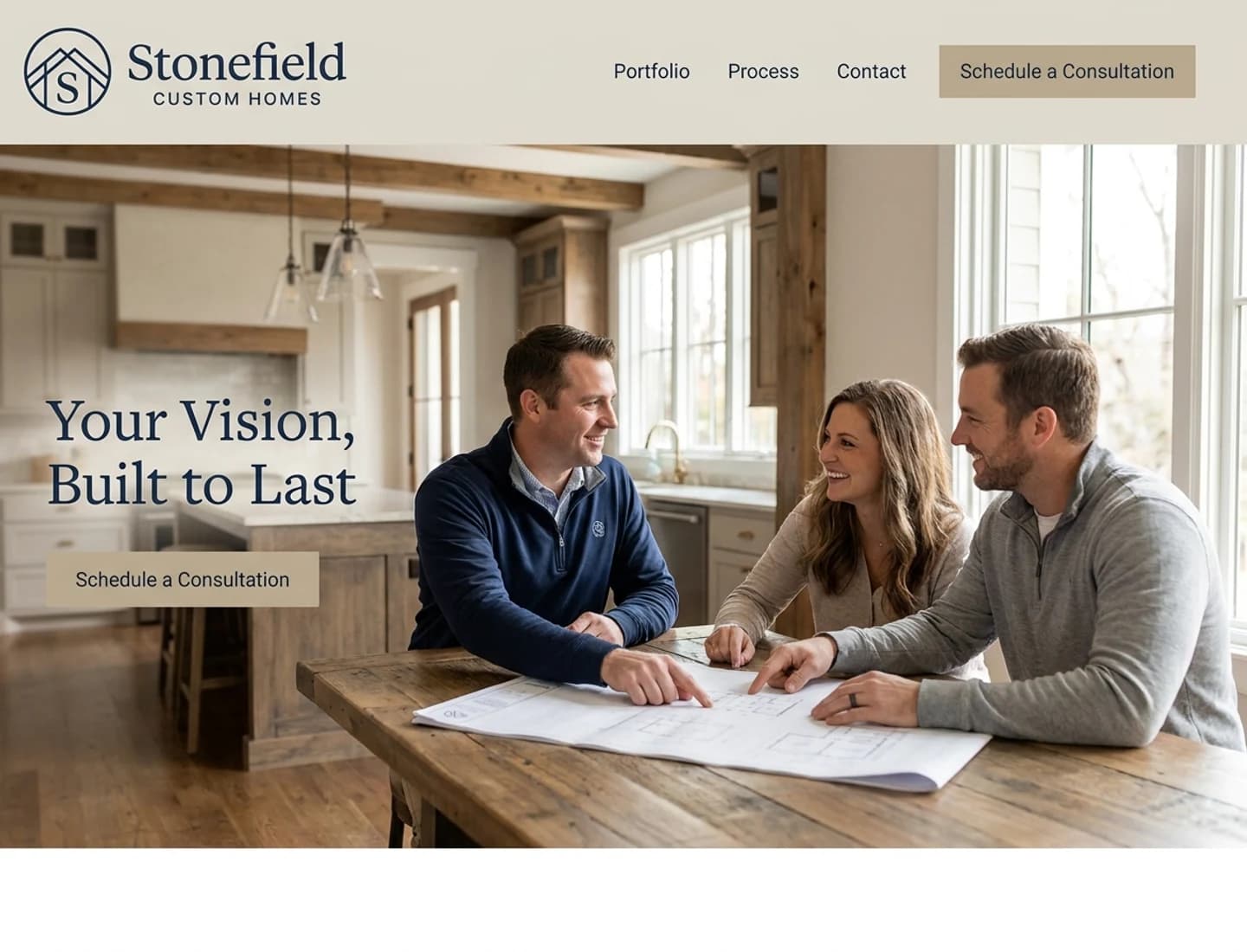 Custom home builder website design example