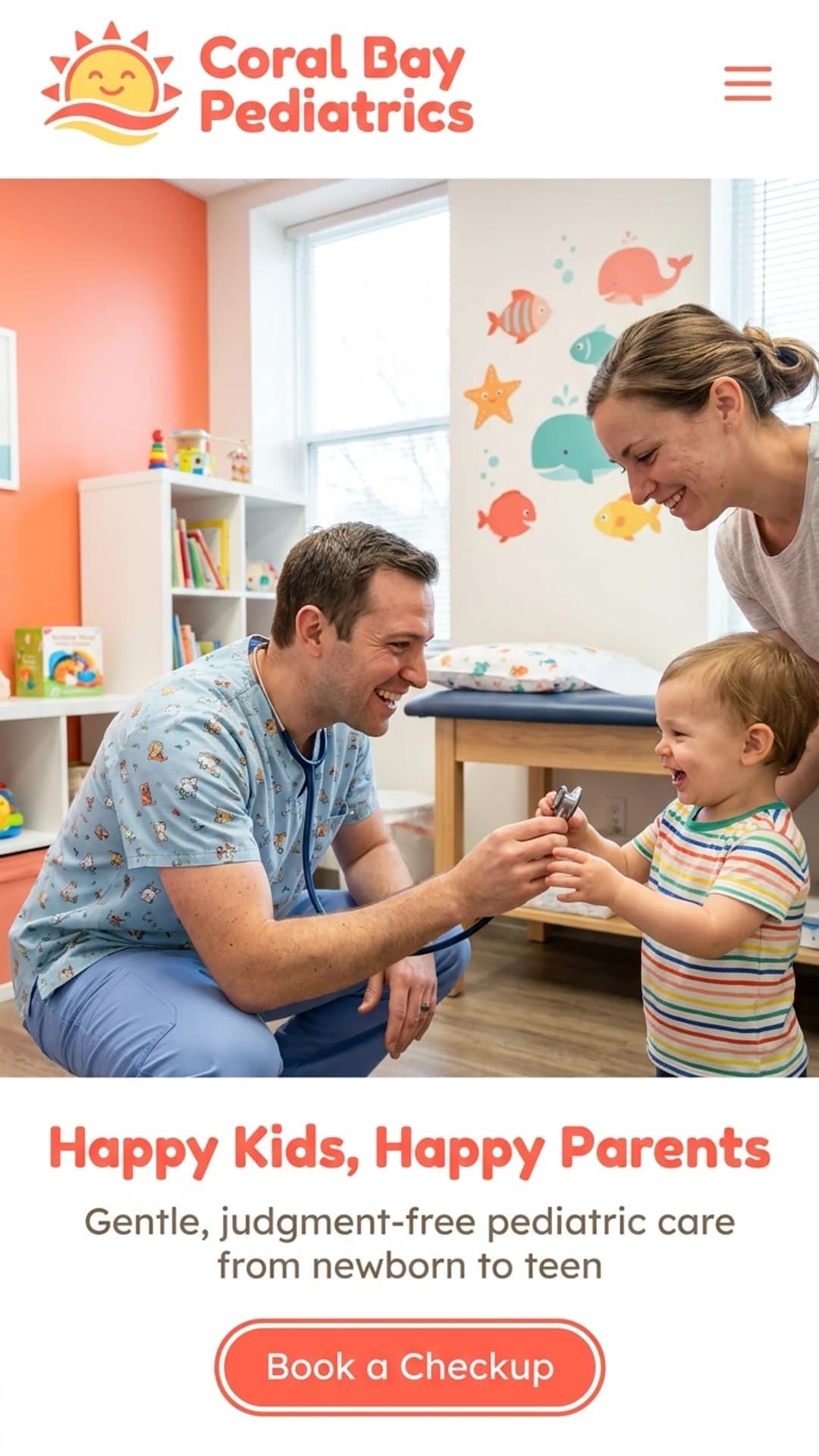 Pediatric practice website design example, mobile view
