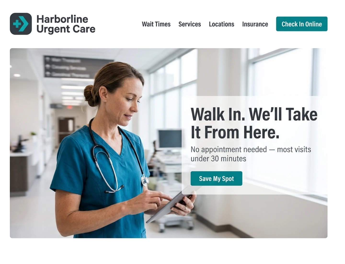 Urgent care clinic website design example
