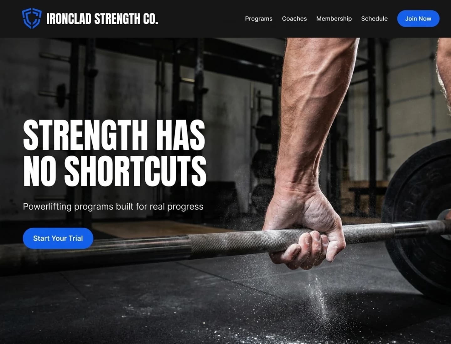 Powerlifting and strength gym website design example