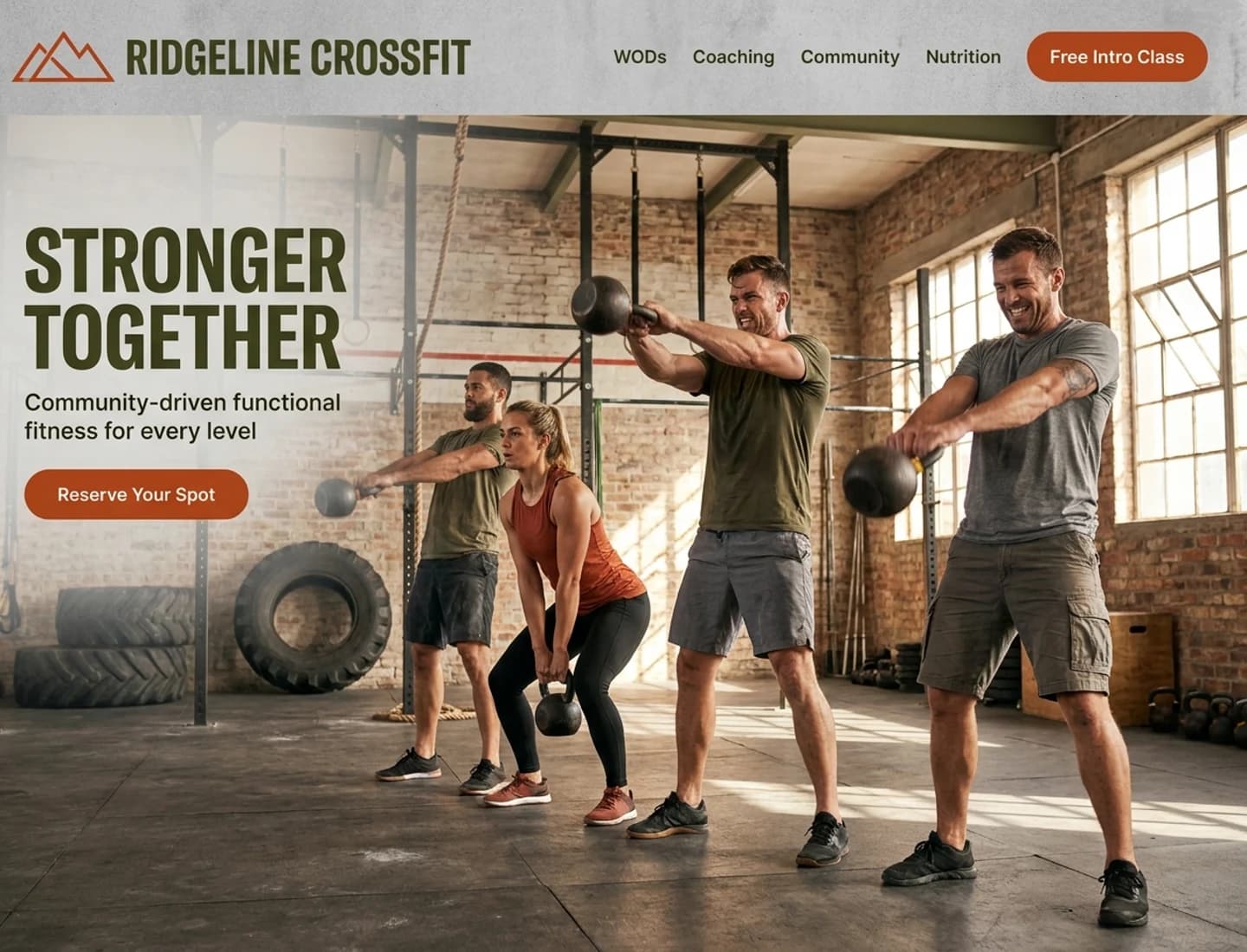 CrossFit-style functional fitness box website design example