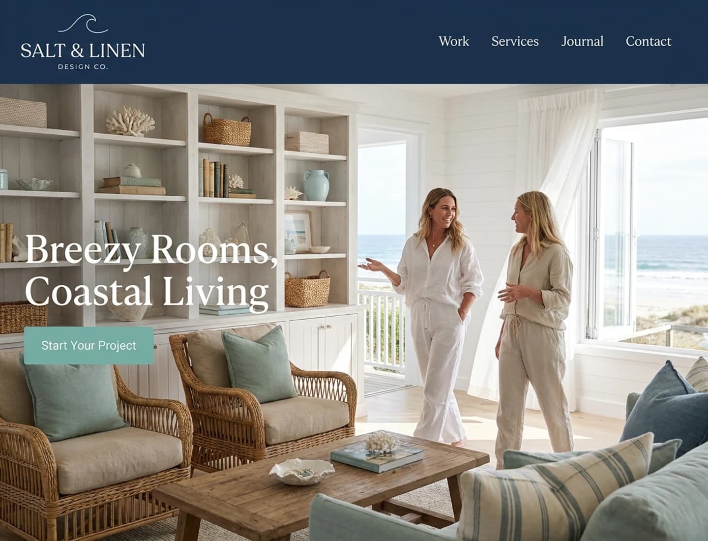 Coastal interior design studio website design example