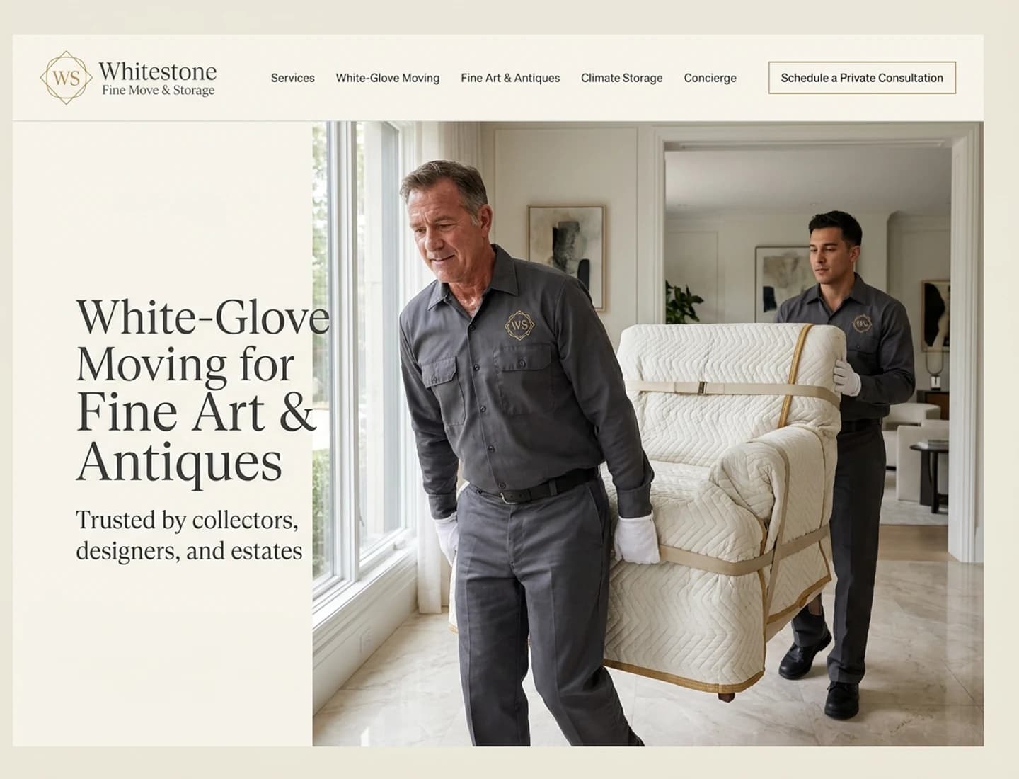 White-glove fine art and antiques moving company website design example