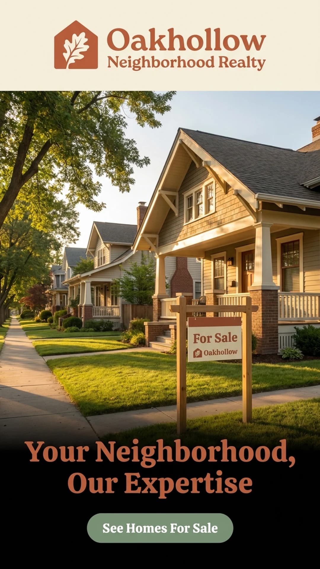Boutique neighborhood real estate agency website design example, mobile view