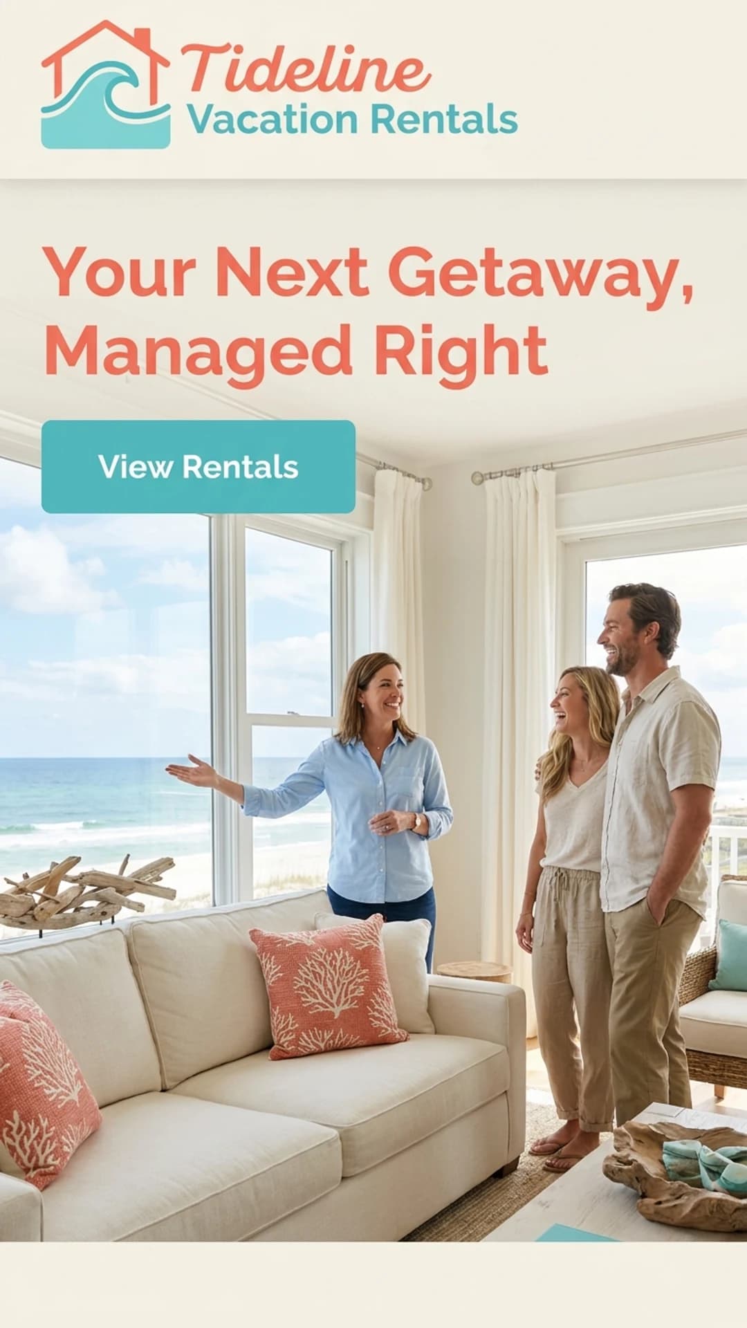 Vacation and short-term rental property agency website design example, mobile view