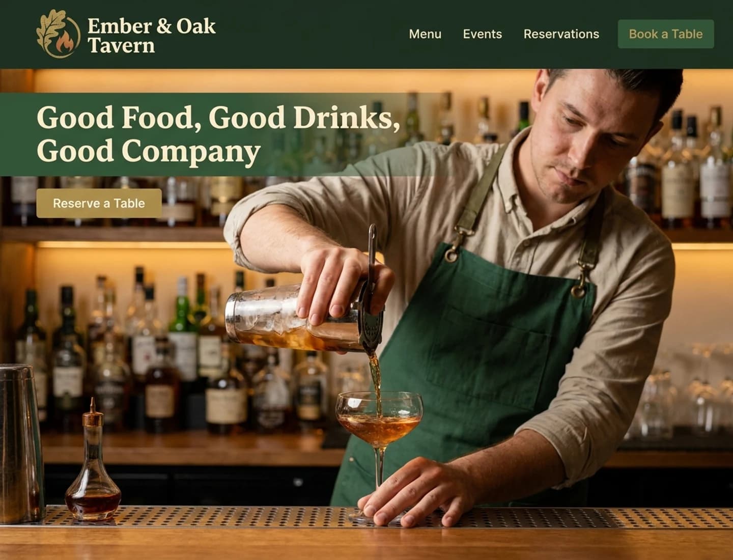 Neighborhood bistro and tavern website design example