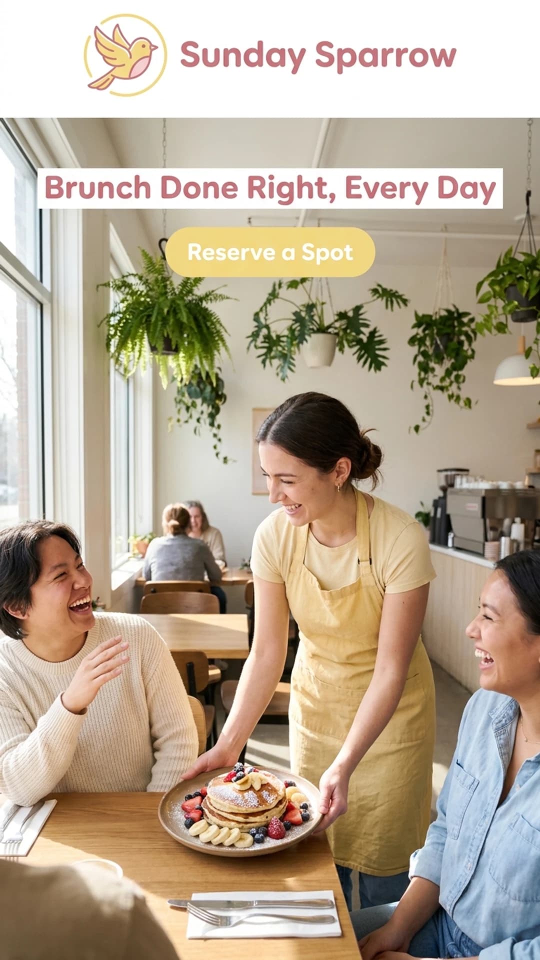 Cafe and brunch spot website design example, mobile view