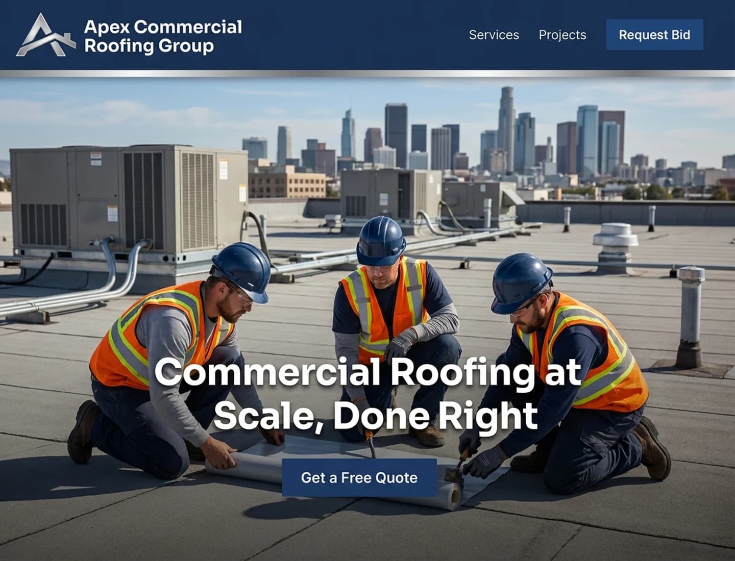 Commercial and industrial roofing company website design example