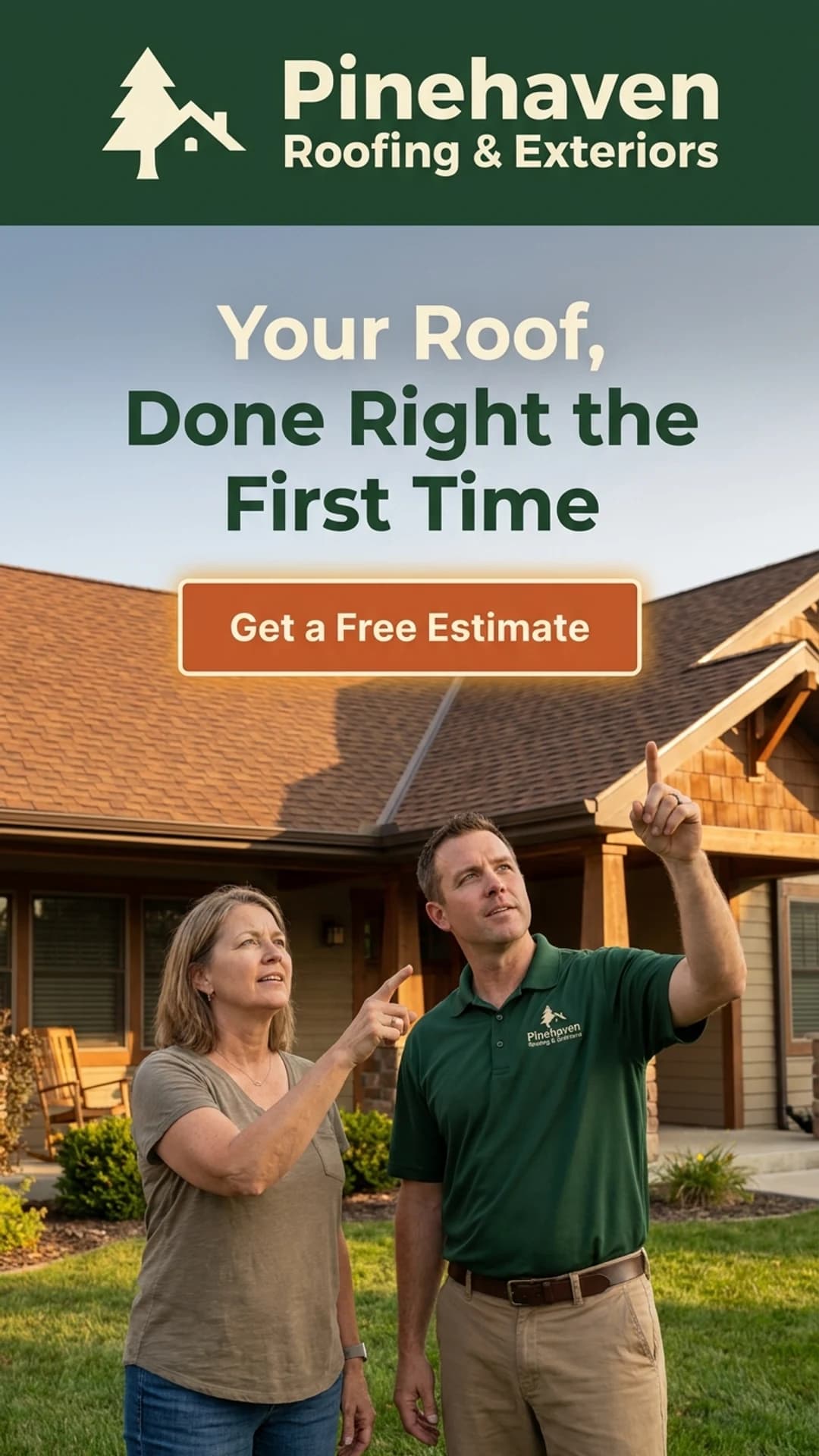 Residential roofing and reroofing company website design example, mobile view