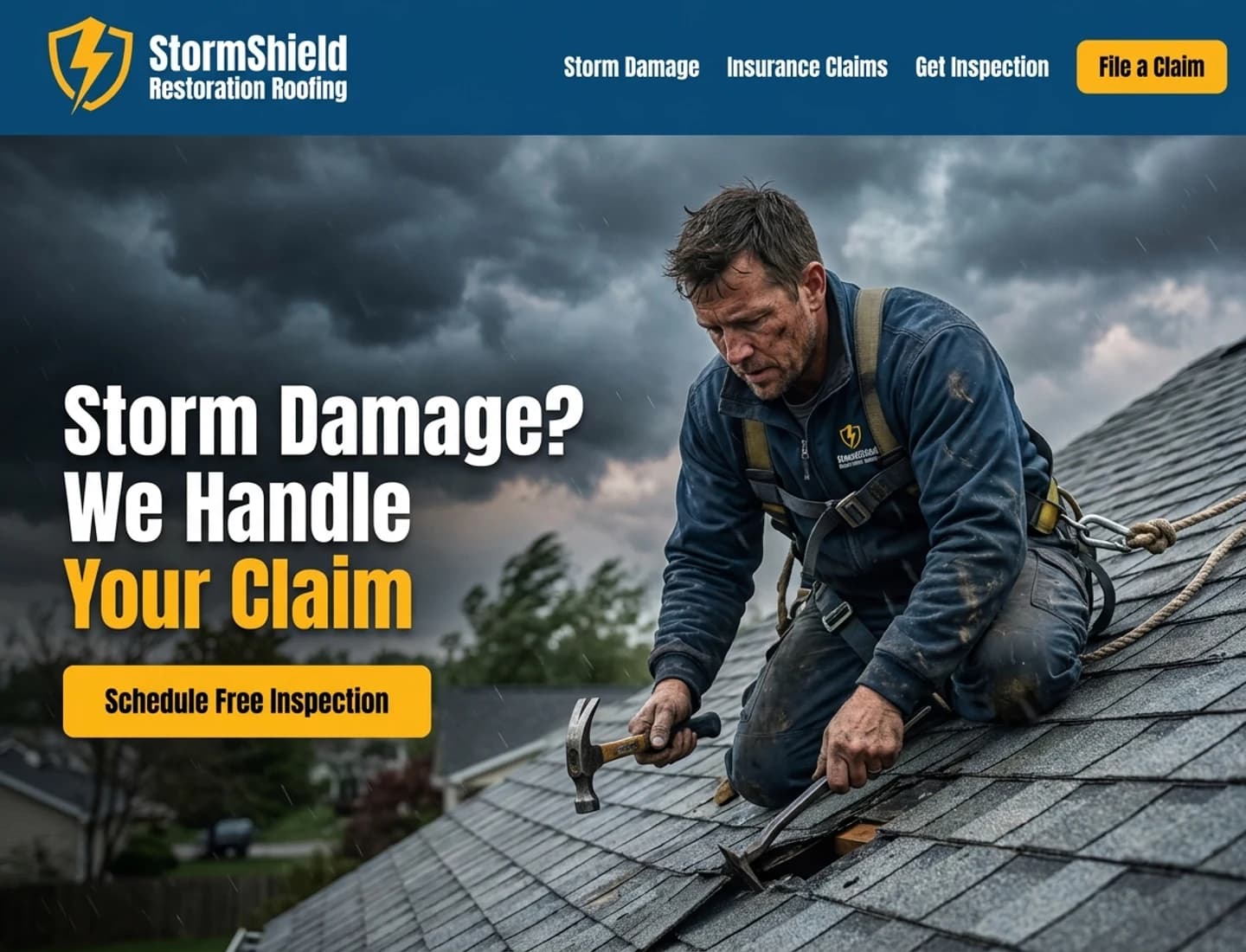 Storm damage and insurance restoration roofing company website design example
