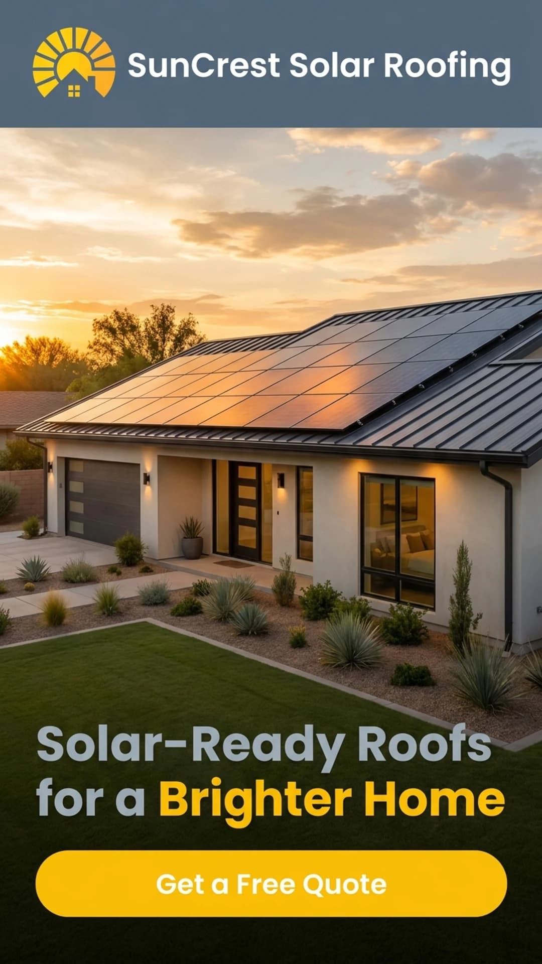 Solar and roofing installation company website design example, mobile view