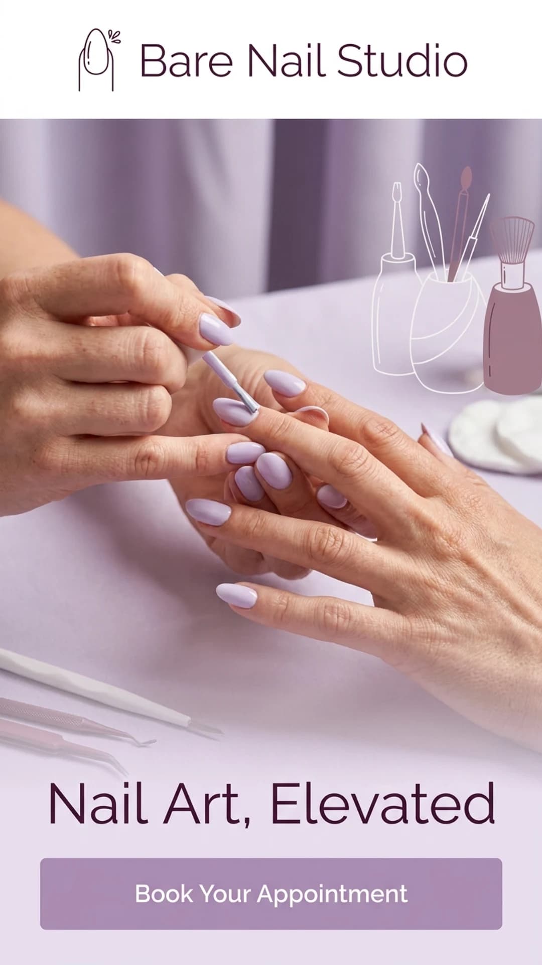 Nail studio website design example, mobile view