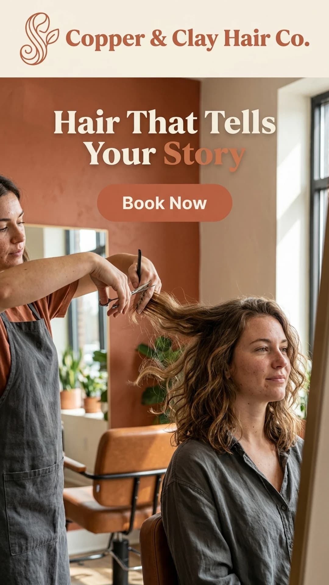 Modern hair salon website design example, mobile view