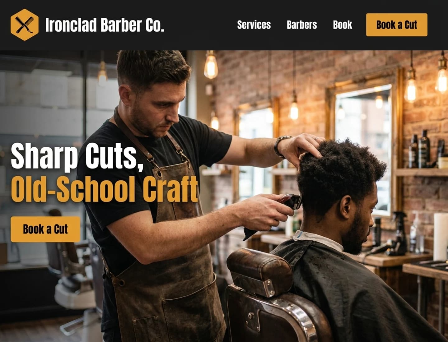 Men's barbershop website design example