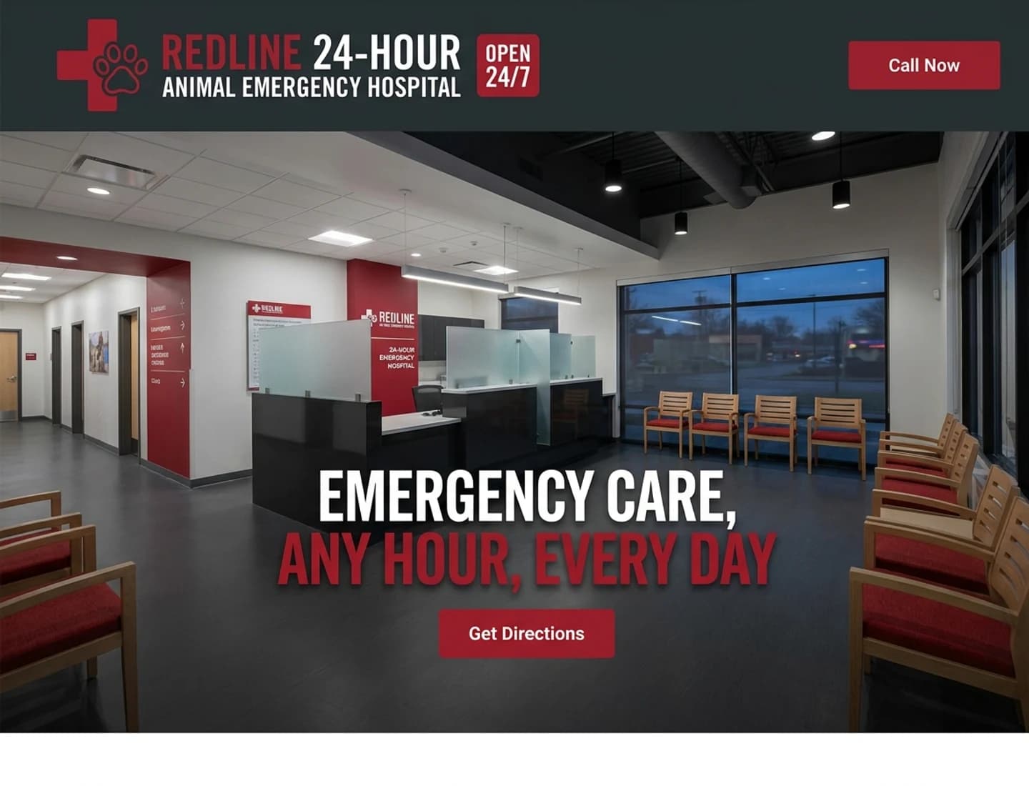 24-hour animal emergency hospital website design example