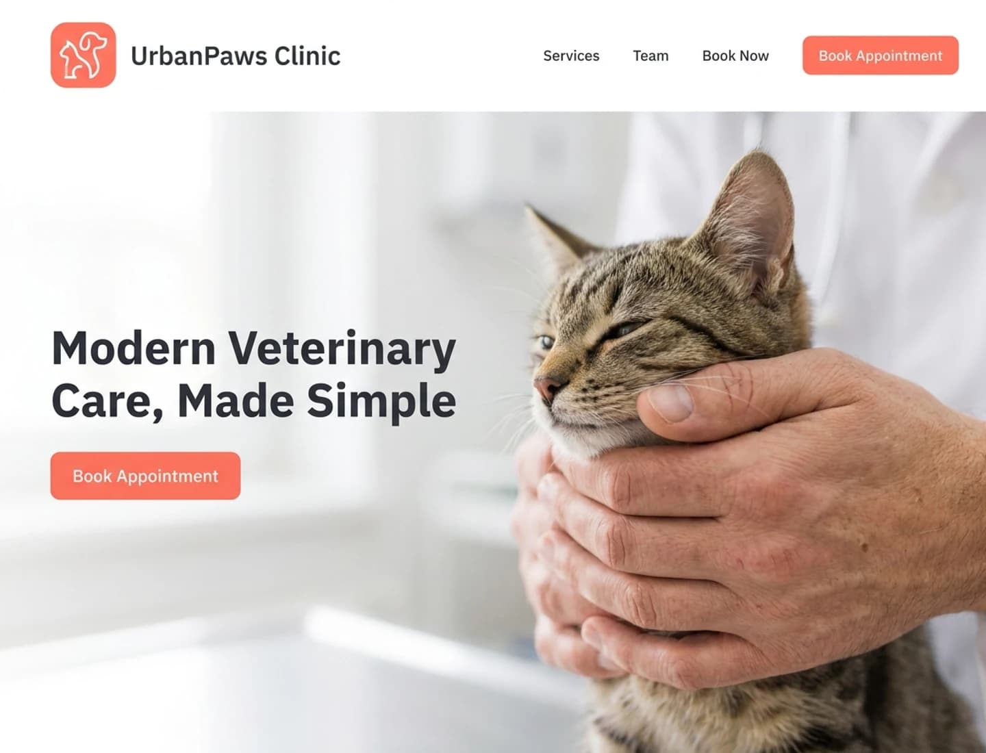 Modern urban veterinary clinic website design example